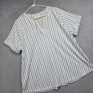 Flower & Feather Top Womens 2XL White Floral Flowy‎ Boho Western Artsy Ethereal